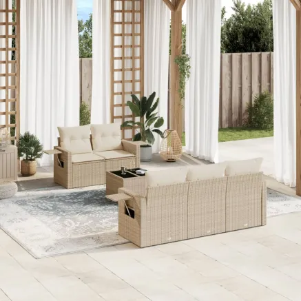 Salon de jardin avec coussins 6 pcs beige résine tressée