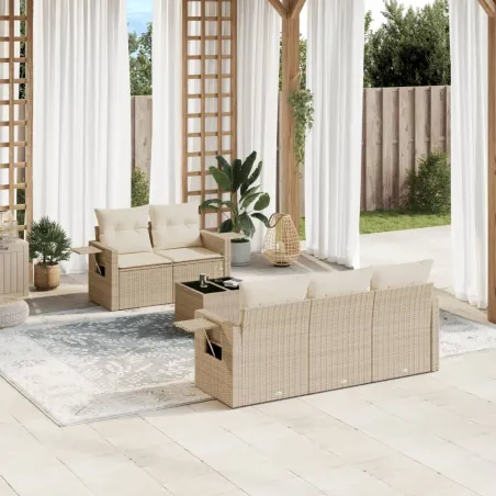 Salon de jardin avec coussins 6 pcs beige résine tressée
