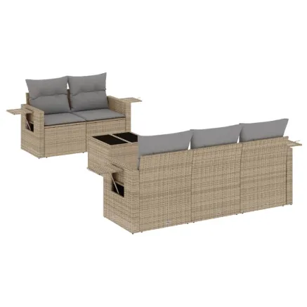 Salon de jardin avec coussins 6 pcs beige résine tressée 2