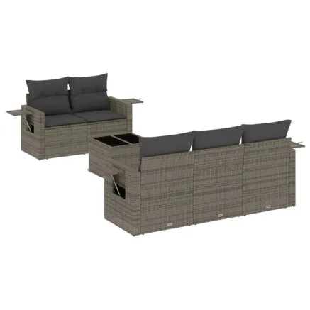 Salon de jardin 6 pcs avec coussins gris résine tressée 2