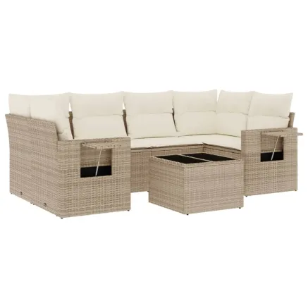 Salon de jardin avec coussins 7 pcs beige résine tressée 2