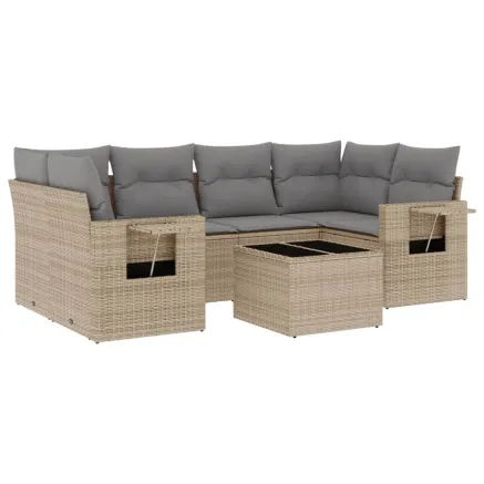 Salon de jardin avec coussins 7 pcs beige résine tressée 2