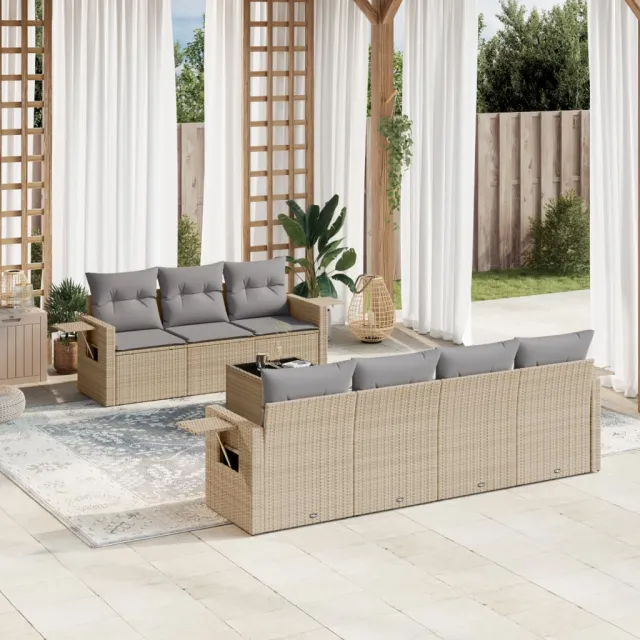 Salon de jardin avec coussins 8 pcs beige résine tressée