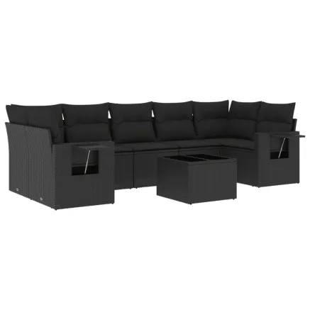 Salon de jardin 8 pcs avec coussins noir résine tressée 2