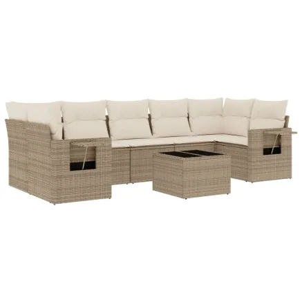 Salon de jardin avec coussins 8 pcs beige résine tressée 2