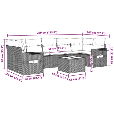 Salon de jardin 8 pcs avec coussins gris clair résine tressée
