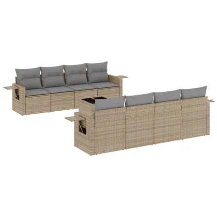 Salon de jardin avec coussins 9 pcs beige résine tressée 2