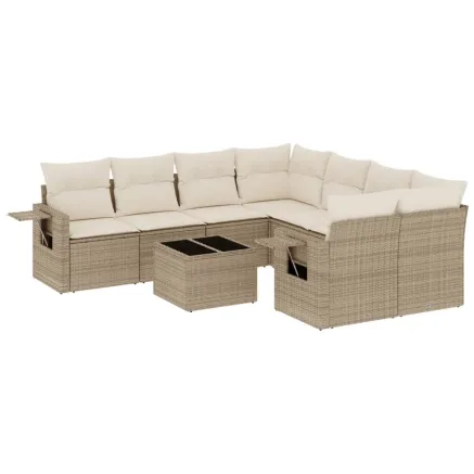 Salon de jardin avec coussins 9 pcs beige résine tressée 2