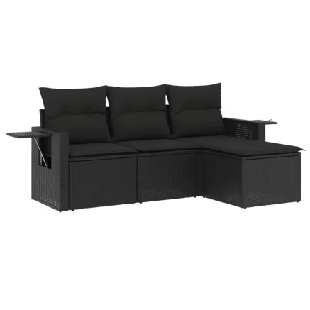 Salon de jardin 4 pcs avec coussins noir résine tressée 2