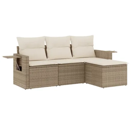Salon de jardin avec coussins 4 pcs beige résine tressée 2