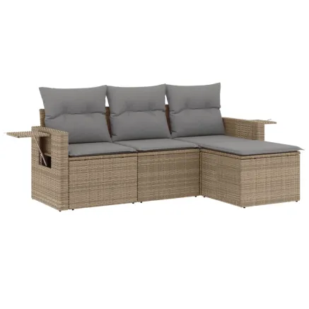 Salon de jardin avec coussins 4 pcs beige résine tressée 2