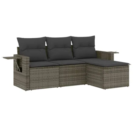 Salon de jardin 4 pcs avec coussins gris résine tressée 2