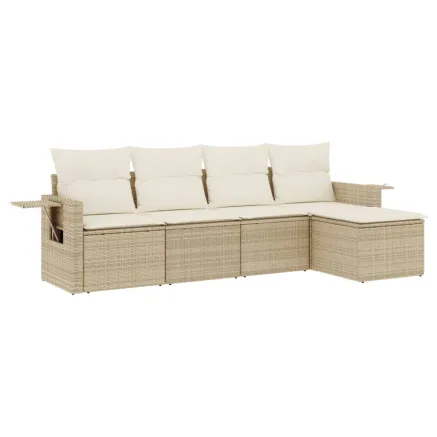 Salon de jardin avec coussins 5 pcs beige résine tressée 2