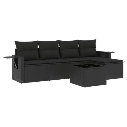 Salon de jardin 6 pcs avec coussins noir résine tressée 2