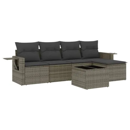 Salon de jardin 6 pcs avec coussins gris résine tressée 2