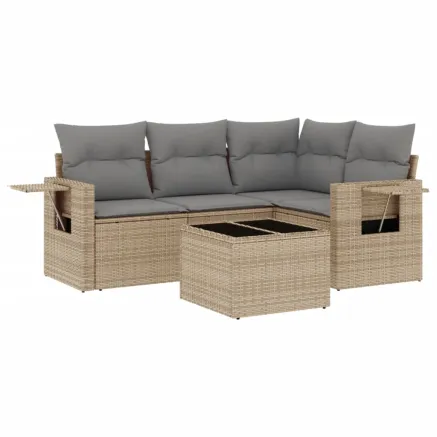 Salon de jardin avec coussins 5 pcs beige résine tressée 2