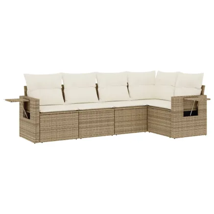 Salon de jardin avec coussins 5 pcs beige résine tressée 2