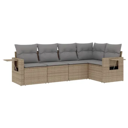 Salon de jardin avec coussins 5 pcs beige résine tressée 2