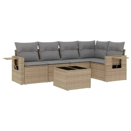 Salon de jardin avec coussins 6 pcs beige résine tressée 2