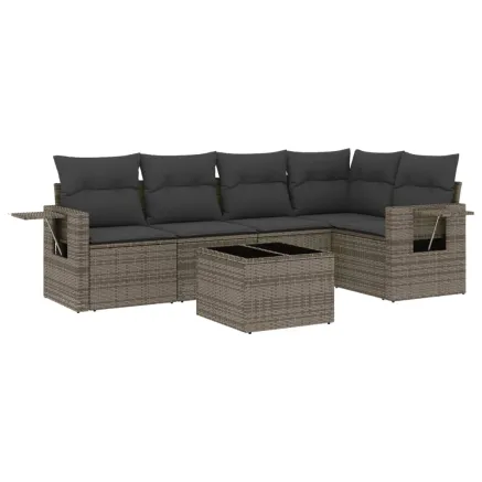 Salon de jardin 6 pcs avec coussins gris résine tressée 2