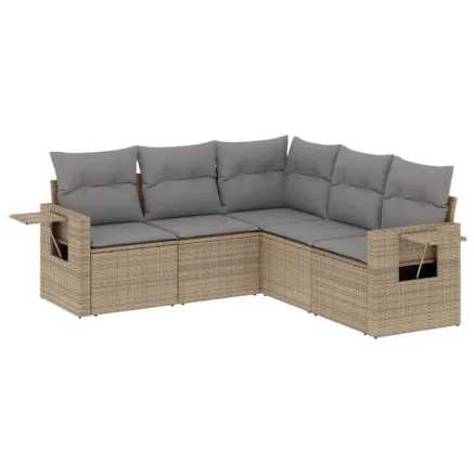 Salon de jardin avec coussins 5 pcs beige résine tressée 2