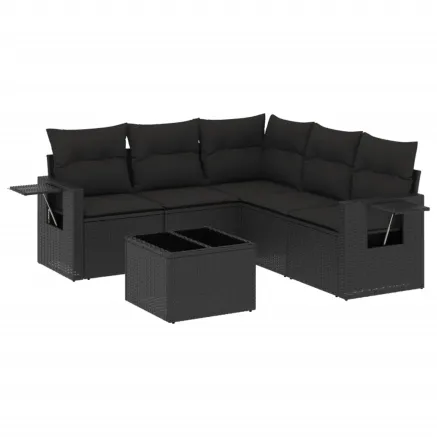 Salon de jardin 6 pcs avec coussins noir résine tressée 2