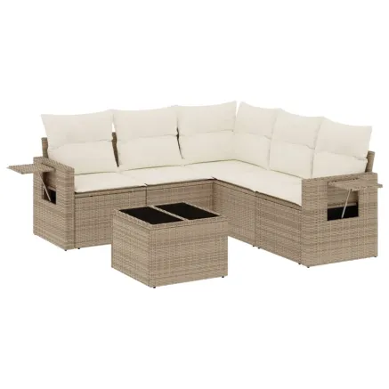 Salon de jardin avec coussins 6 pcs beige résine tressée 2
