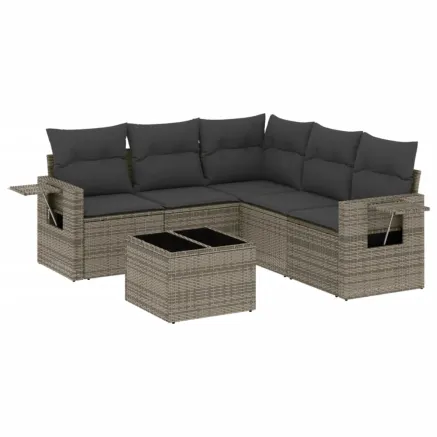 Salon de jardin 6 pcs avec coussins gris résine tressée 2