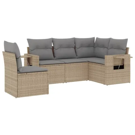 Salon de jardin avec coussins 5 pcs beige résine tressée 2