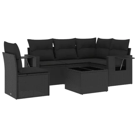 Salon de jardin 6 pcs avec coussins noir résine tressée 2