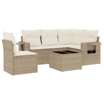 Salon de jardin avec coussins 6 pcs beige résine tressée 2