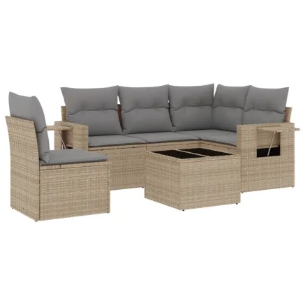 Salon de jardin avec coussins 6 pcs beige résine tressée 2