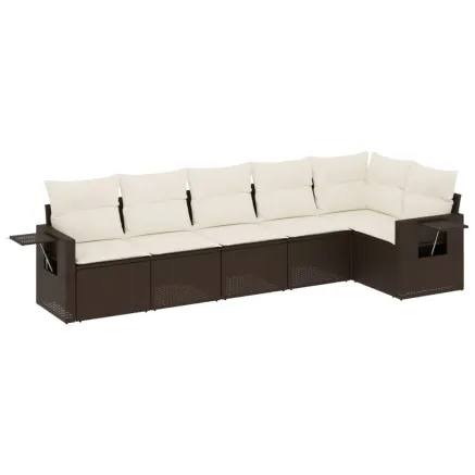 Salon de jardin avec coussins 6 pcs marron résine tressée 2