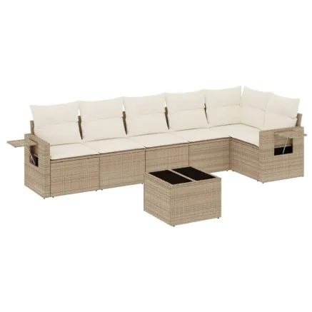 Salon de jardin avec coussins 7 pcs beige résine tressée 2