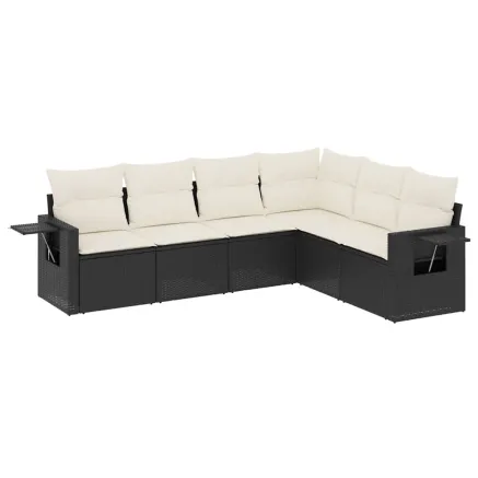 Salon de jardin 6 pcs avec coussins noir résine tressée 2