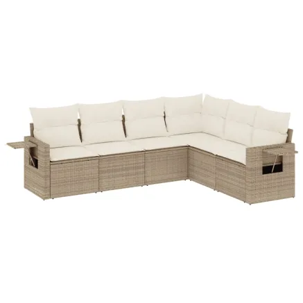 Salon de jardin avec coussins 6 pcs beige résine tressée 2