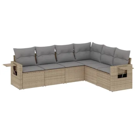 Salon de jardin avec coussins 6 pcs beige résine tressée 2
