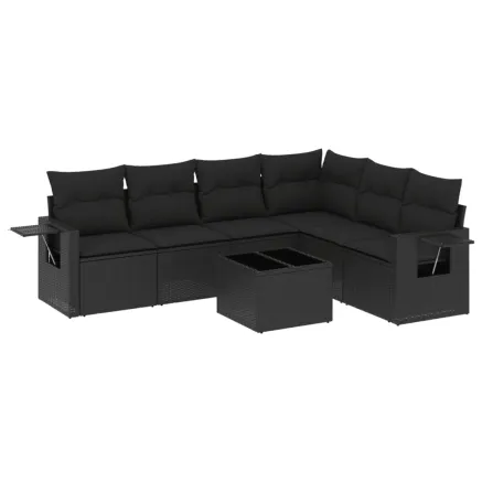 Salon de jardin 7 pcs avec coussins noir résine tressée 2