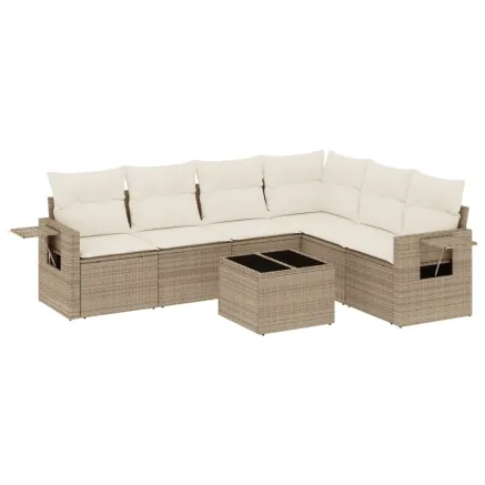 Salon de jardin avec coussins 7 pcs beige résine tressée 2