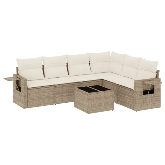 Salon de jardin avec coussins 7 pcs beige résine tressée