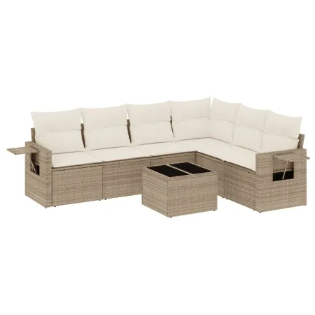 Salon de jardin avec coussins 7 pcs beige résine tressée