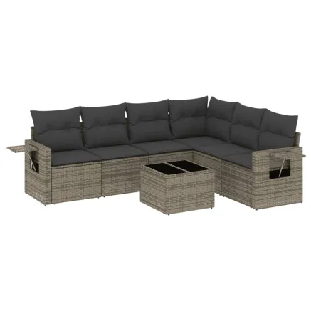 Salon de jardin avec coussins 7 pcs gris résine tressée 2