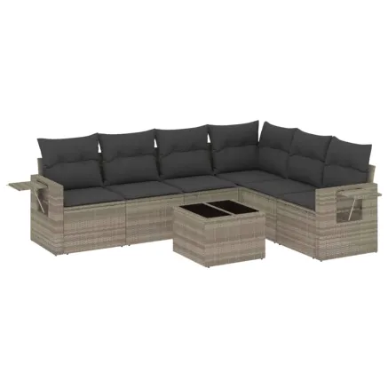 Salon de jardin avec coussins 7 pcs gris clair résine tressée 2