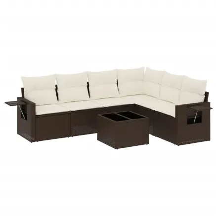 Salon de jardin avec coussins 7 pcs marron résine tressée 2
