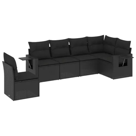 Salon de jardin 6 pcs avec coussins noir résine tressée 2