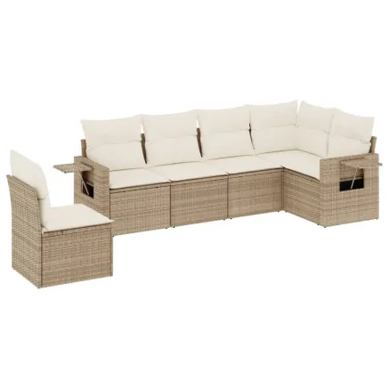 Salon de jardin avec coussins 6 pcs beige résine tressée 2