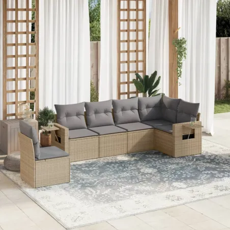 Salon de jardin avec coussins 6 pcs beige résine tressée