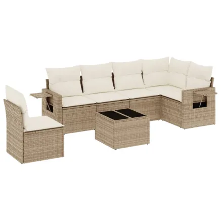 Salon de jardin avec coussins 7 pcs beige résine tressée 2