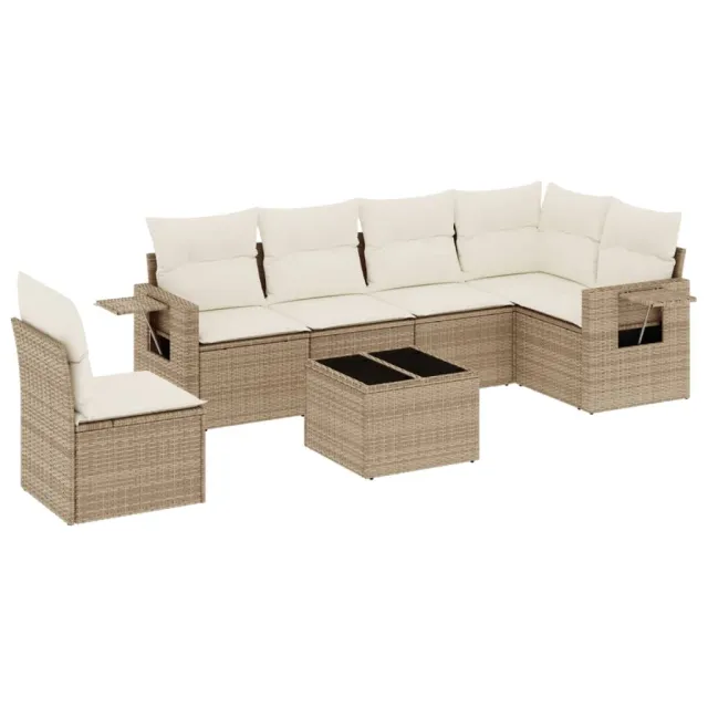 Salon de jardin avec coussins 7 pcs beige résine tressée