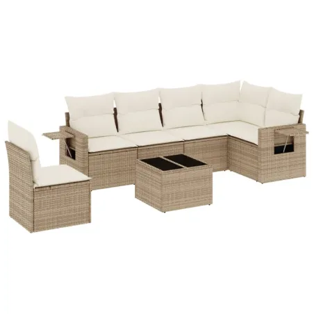 Salon de jardin avec coussins 7 pcs beige résine tressée